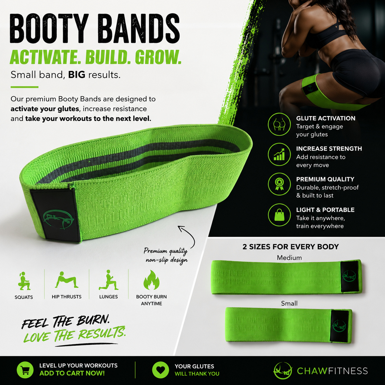 ChawFitness Premium Booty band - Green